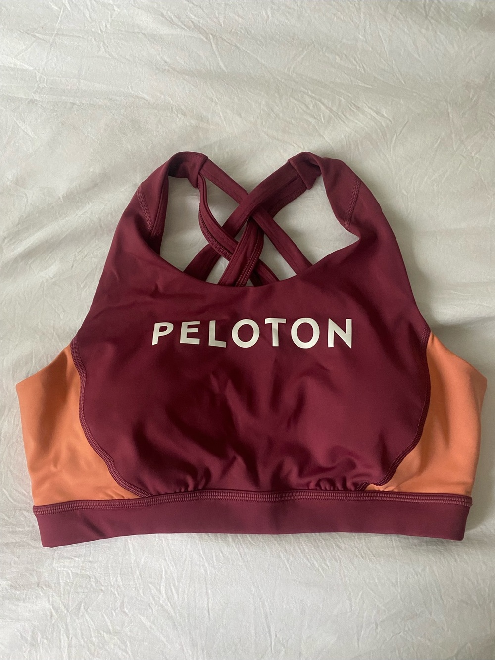 Peloton Women's Burgundy & Coral Crossback Sports Bra Side L